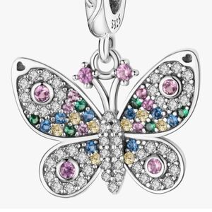 Silver Butterfly Charm with Multicolor Crystals